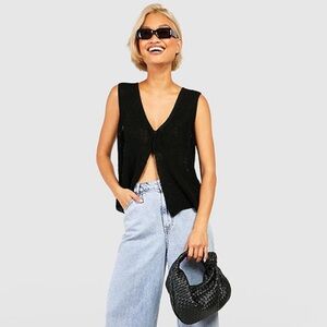 NWT Black Open Front Knitted Vest